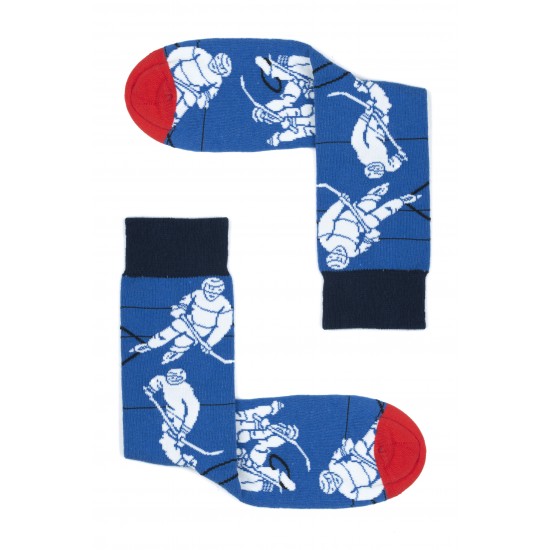 Hockey Desenli Mavi Çorap