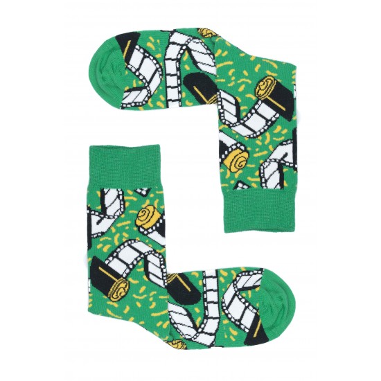 Film Rulosu Desenli Pamuklu Yeşil Çorap