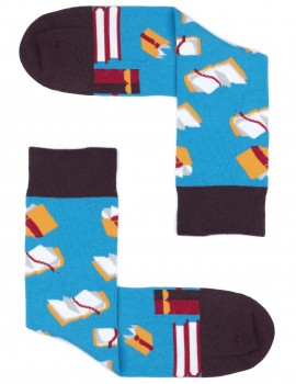 Kitap Desenli Mavi Pamuk Çorap