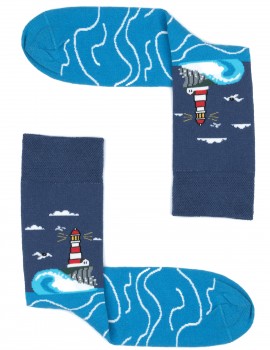 Deniz Feneri Renkli Mavi Unisex Pamuklu Çorap
