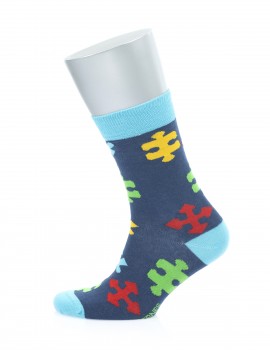 Yapboz Desenli Mavi Pamuk Çorap