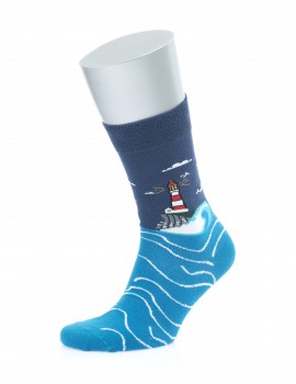 Deniz Feneri Renkli Mavi Unisex Pamuklu Çorap