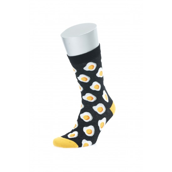 Yumurta Desenli Siyah Sarı Çorap