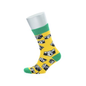 Fotoğraf Makinesi Desenli Sarı Pamuklu Çorap