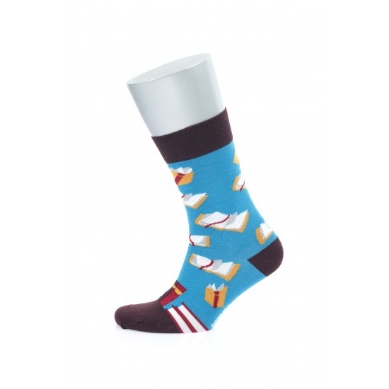 Kitap Desenli Mavi Pamuk Çorap