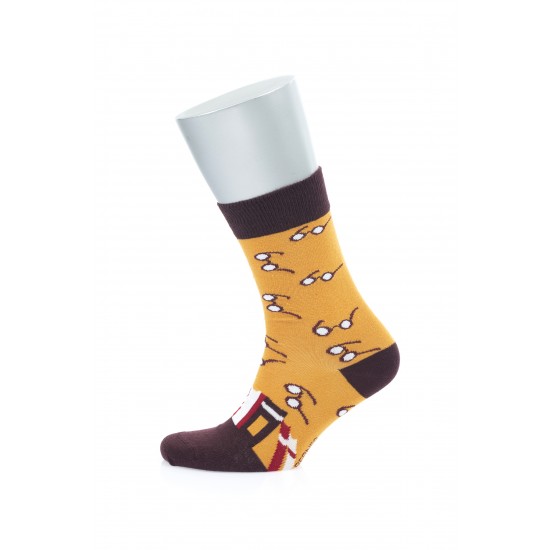 Gözlük Desenli Sarı Mor Pamuklu Çorap 